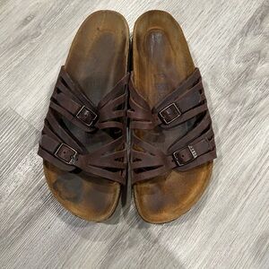 Womens Birkenstock Granada Brown Leather Slide Sandals. Size 39